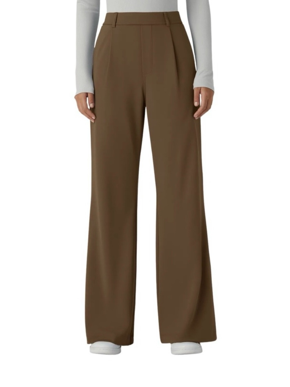 HALARA Women’s Pants Sz M Wide Leg Brown Pleated Side Pockets NWOT